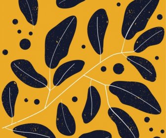 나뭇잎 패턴 빈티지 디자인 블랙 노란색 평면 장식