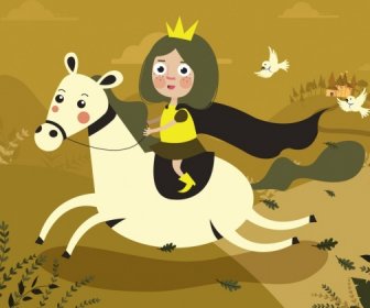 Legend Story Background Horse Princess Icons Cartoon Design