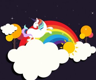 Sfondo Leggendario Cavallo Colorato Arcobaleno Nube Decorazione Di Volo