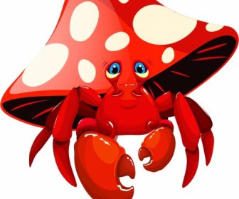 Ikon Kepiting Legendaris Sketsa 3d Merah Bentuk Jamur