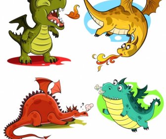 ícones Lendários Do Dragão Personagens Engraçados Dos Desenhos Animados