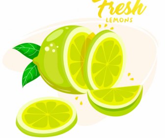 레몬 광고 배너 밝은 색의 3d 슬라이스 컷