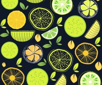 Lemon Latar Belakang Warna-warni Mengulangi Datar Dekorasi Handdrawn Gaya