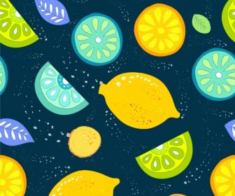 Irisan Lemon Latar Belakang Warna-warni Ikon Mengulangi Dekorasi