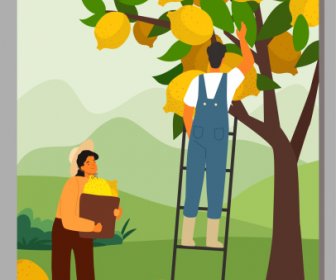 лимонный урожай плакат огромные фрукты мультфильм эскиз