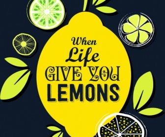 レモン果実広告スライス アイコン手描き装飾