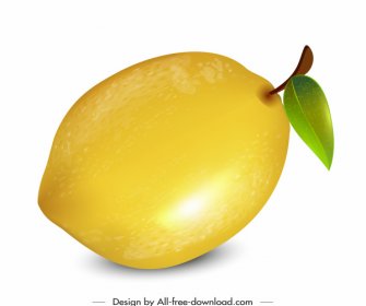 Lemon Fruit Icon Shiny Bright Yellow Design