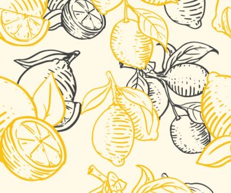 Lemon Fruit Pattern Flat Handdrawn Vintage Decor