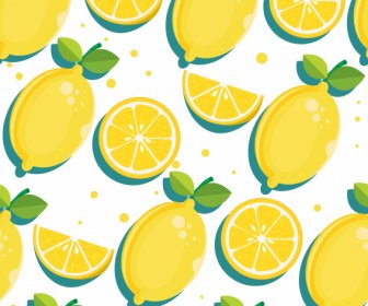 Templat Pola Buah Lemon Sketsa Klasik Datar Cerah