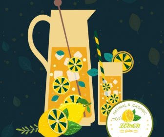 レモン ジュース広告ガラス カップ アイコン暗いデザイン