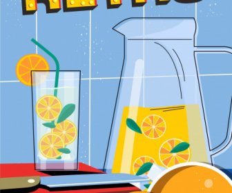 Lemon Juice Advertising Banner Colorful Flat Sketch