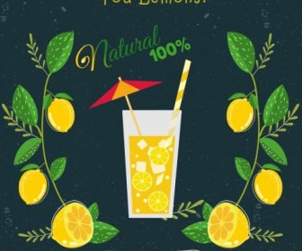 レモン ジュース広告フルーツ アイコン色のレトロなデザイン