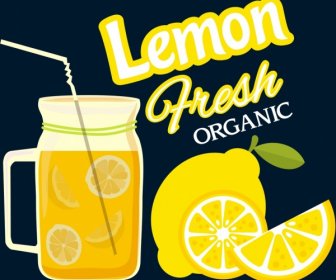 レモン ジュース広告フルーツジャーアイコンフラットデザイン