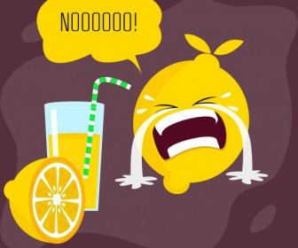 Lemon Juice Advertising Funny Stylized Icons Cry Emotion