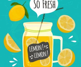 Lemon Juice Advertising Slice Fruit Jar Icons Decor