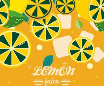 Lemon Juice Background Slices Ice Liquid Icons