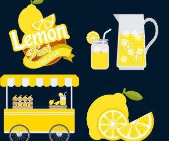 Lemon Juice Design Elements Various Yellow Icons