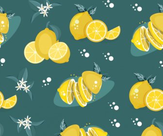 Templat Pola Lemon Berwarna Dekorasi Berulang Klasik