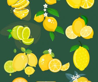 レモンの背景テンプレート明るい黄色の緑のスライススケッチ