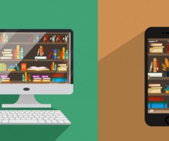 Perpustakaan Iklan Ikon Rak Buku Komputer Smartphone