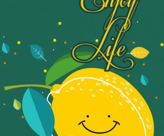 Life Banner Lemon Leaves Decor Stylized Design