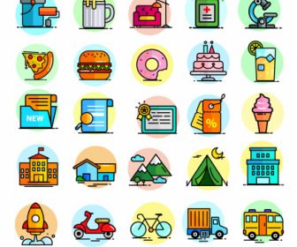 Life Icons Collection Colorful Flat Classical Sketch