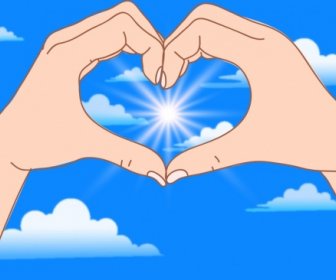 Life Message Painting Hand Heart Shape Sunlight Icon