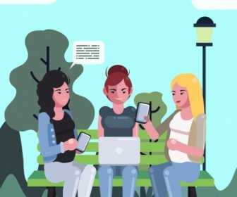 Chat Chica Ordenador Smartphone Iconos De Fondo De Estilo De Vida