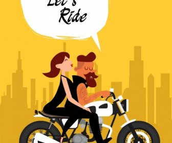 生活背景情侣骑摩托车图标卡通设计