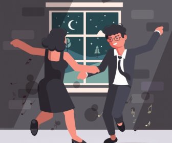 Lifestyle Background Dancing Couple Icon Cartoon Characters