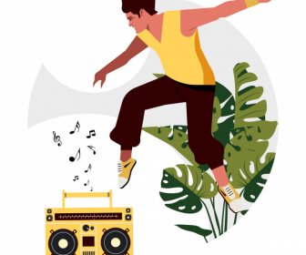 Lifestyle Hintergrund Aufgeregt Jungen Mann Radio Musik Skizze