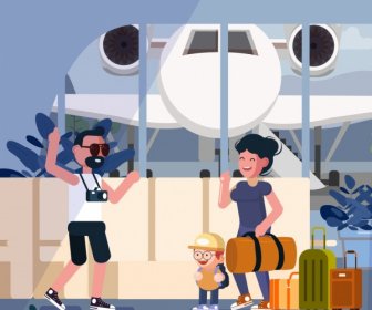 Lifestyle Background Family Trip Airplane Luggage Icons
