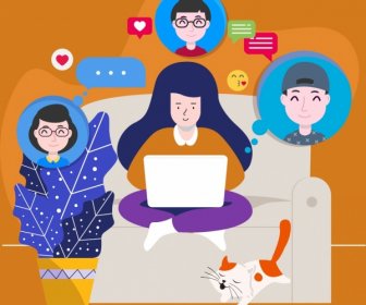 Lebensstil-Hintergrund-Freunde Im Chat Avatar Symbole Cartoon-design