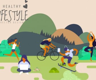 Lifestyle Background Human Park Activities Icons Classical Design