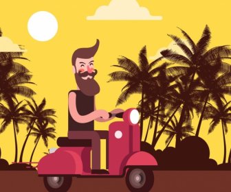Lifestyle Background Man Scooter Icons Cartoon Design