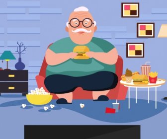 Lebensstil Hintergrund Alter Mann Fast Food Cartoon Figur