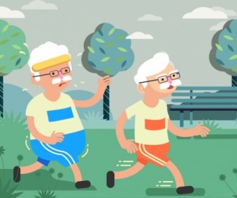 Lifestyle Background Old People Exercise Icon Cartoon Design