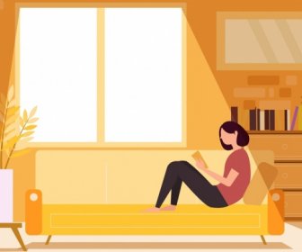 Lifestyle Background Reading Woman Sofa Sunlight Icons