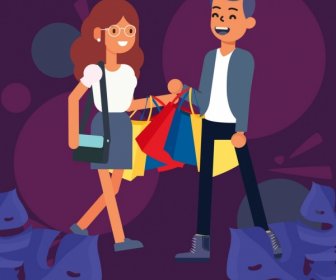 Lifestyle Background Shopping Couple Icon Cartoon Design