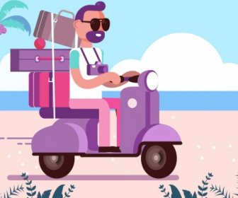 Lifestyle Background Travel Theme Man Scooter Luggage Icons