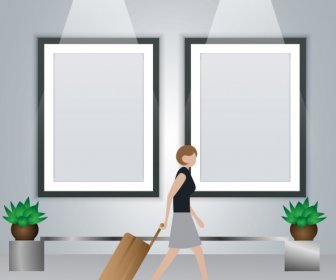 Lifestyle Background Woman Luggage Mockup Advertisement Icons
