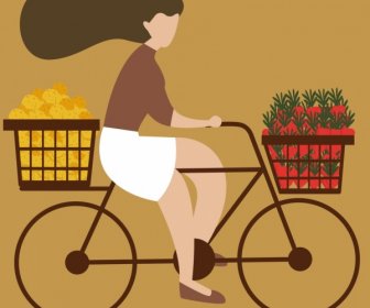 라이프 스타일 배경 여자 승마 자전거 아이콘 만화 스케치