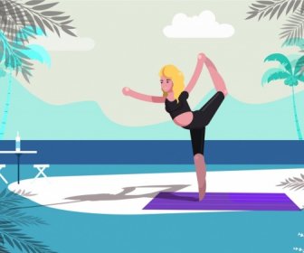 Latar Belakang Gaya Hidup Yoga Gadis Ikon Desain Kartun