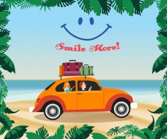 Lifestyle Banner Beach Vacation Smile Icons Cartoon Design