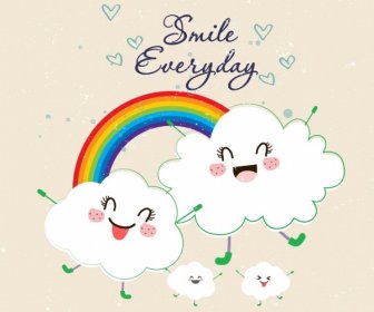 Lifestyle Banner Cute Stylized Clouds Rainbow Icons
