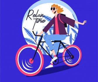 Lifestyle Banner Radfahren Dame Skizze Klassisch Handgezeichnet Cartoon