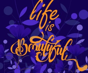 Lifestyle Banner Dark Violet Flowers Icon Calligraphic Decor