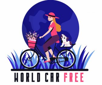 Lifestyle Banner Dame Reiten Fahrrad Cartoon Skizze