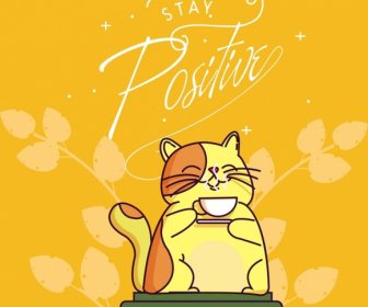 Gaya Hidup Banner Santai Kucing Icon Desain Kartun Lucu