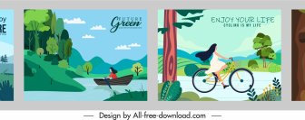 Lifestyle Banners Templates Nature Friendly Theme Colorful Cartoon